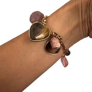 Beautiful brown and pink tones heart stretch bracelet EUC
